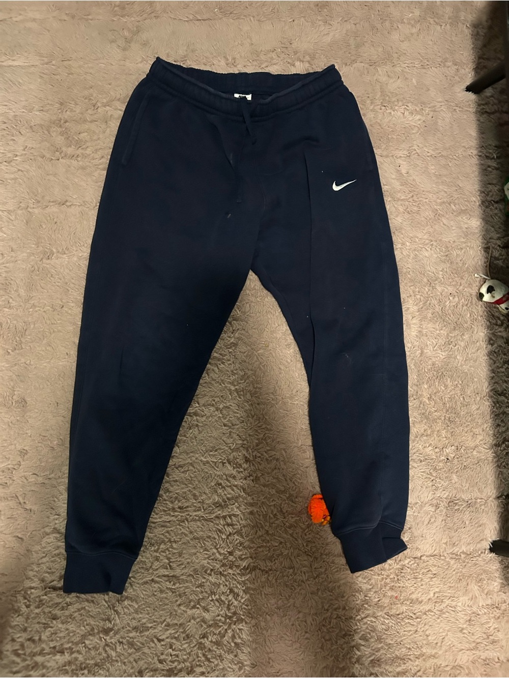 Nike Navy Blue Men's/Women's Fleece Jogger Pants with White Swoosh